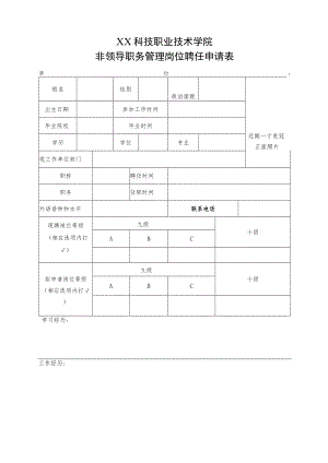 XX科技职业技术学院非领导职务管理岗位聘任申请表.docx