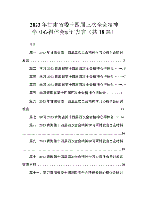 2023年甘肃省委十四届三次全会精神学习心得体会研讨发言（共18篇）.docx