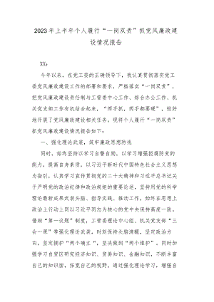 2023年上半年个人履行“一岗双责”抓党风廉政建设情况报告.docx