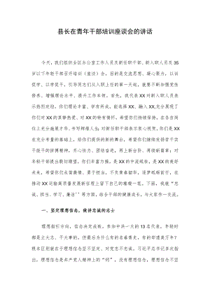 县长在青年干部培训座谈会的讲话.docx