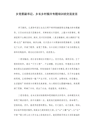 乡党委副书记、乡长乡村振兴专题培训班交流发言.docx