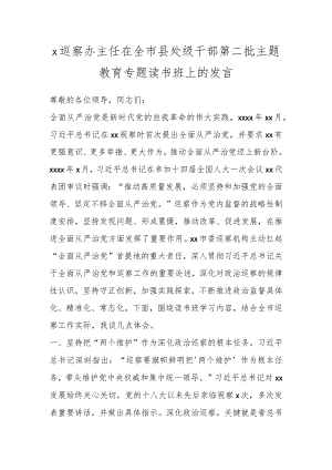 X巡察办主任在全市县处级干部第二批主题教育专题读书班上的发言.docx