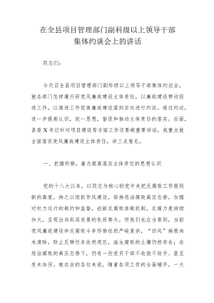 在全县项目管理部门副科级以上领导干部集体约谈会上的讲话.docx