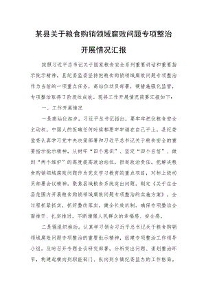 某县关于粮食购销领域腐败问题专项整治开展情况汇报.docx