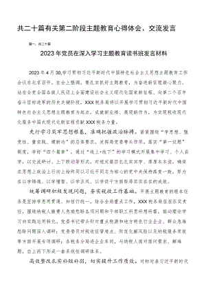 共二十篇有关第二阶段主题教育心得体会、交流发言.docx