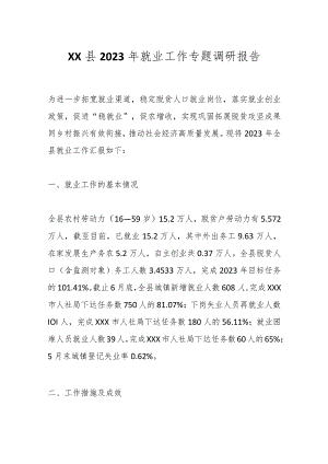 XX县2023年就业工作专题调研报告.docx