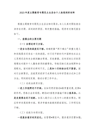 2023年度主题教育专题民主生活会个人检视剖析材料.docx