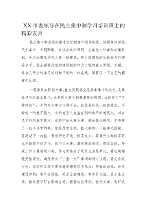 XX市委领导在民主集中制学习培训班上的精彩发言.docx