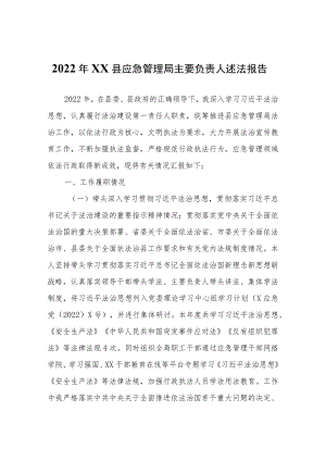 2022年XX县应急管理局主要负责人述法报告.docx