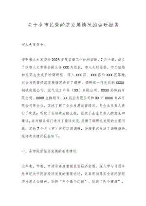 关于全市民营经济发展情况的调研报告.docx