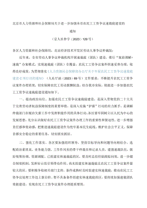 北京市人力资源和社会保障局关于进一步加强本市农民工工资争议速裁庭建设的通知.docx