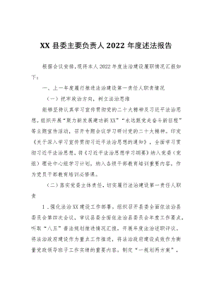 XX县委主要负责人2022年度述法报告.docx