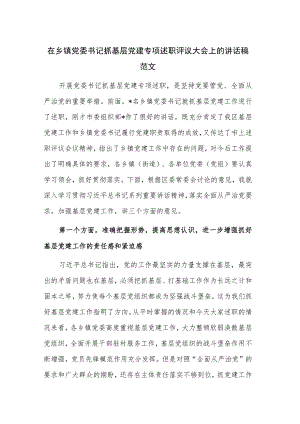 在乡镇党委书记抓基层党建专项述职评议大会上的讲话稿范文.docx
