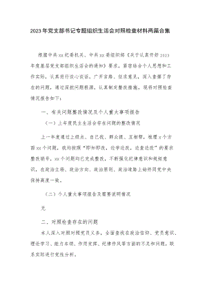 2023年党支部书记专题组织生活会对照检查材料两篇合集.docx