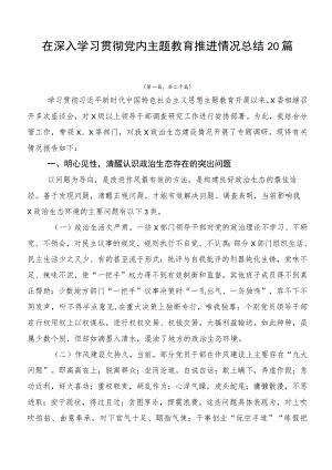 在深入学习贯彻党内主题教育推进情况总结20篇.docx