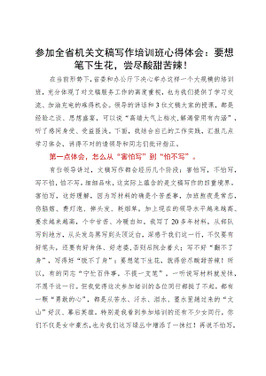 参加全省机关文稿写作培训班心得体会：要想笔下生花尝尽酸甜苦辣！.docx