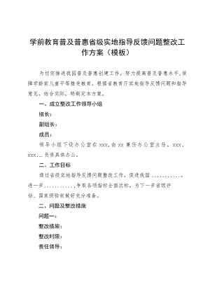 学前教育普及普惠省级实地指导反馈问题整改工作方案（模板）.docx