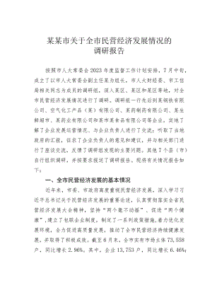 某某市关于全市民营经济发展情况的调研报告.docx