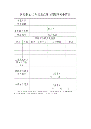 铜陵市2010年度重点理论课题研究申请表.docx