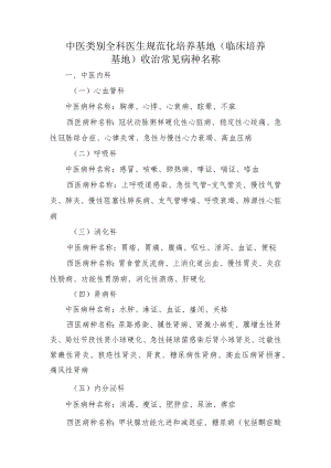 中医类别全科医生规范化培…养基地）收治常见病种名称.docx