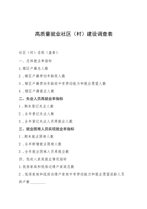 高质量就业社区村建设调查表.docx