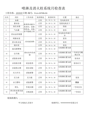 喷淋及消火栓系统月检查表（模板）.docx