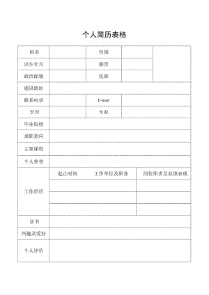 个人简历表格.docx