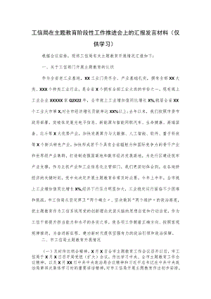 工信局在主题教育阶段性工作推进会上的汇报发言材料.docx