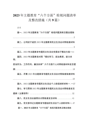 2023年主题教育“六个方面”检视问题清单及整改措施（共9篇）.docx