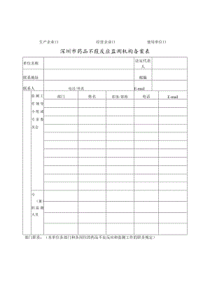 生产企业经营企业使用单位深圳市药品不良反应监测机构备案表.docx