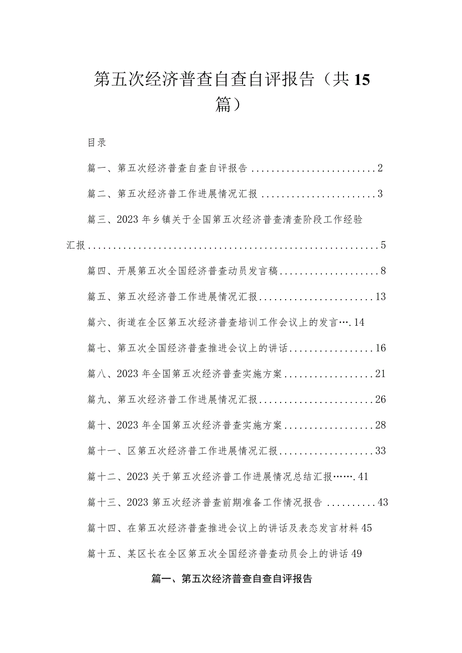 第五次经济普查自查自评报告（共15篇）.docx_第1页