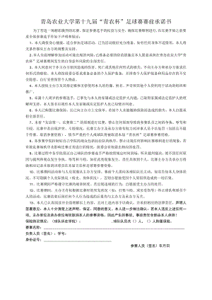 青岛农业大学第十九届“青农杯”足球赛赛前承诺书.docx