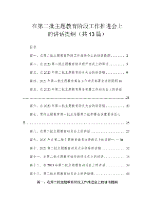 在第二批主题教育阶段工作推进会上的讲话提纲（共13篇）.docx