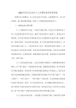 2023年民主生活会个人对照检查材料供借鉴.docx