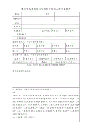 雅安市基本医疗保险意外伤害病人情况备案表.docx