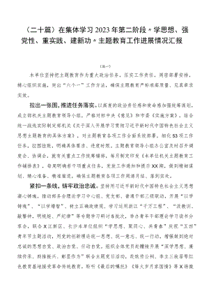 （二十篇）在集体学习2023年第二阶段“学思想、强党性、重实践、建新功”主题教育工作进展情况汇报.docx