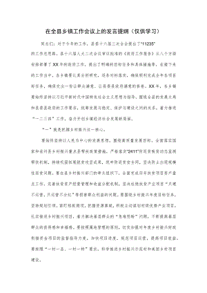 在全县乡镇工作会议上的发言提纲.docx
