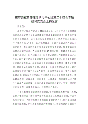 在市委宣传部理论学习中心组第二个结合专题研讨交流会上的发言.docx
