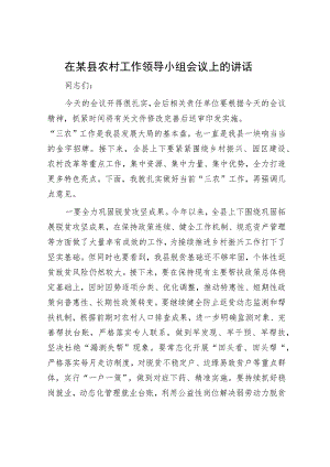 在某县农村工作领导小组会议上的讲话.docx