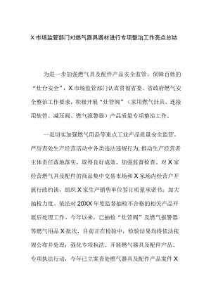 X市场监管部门对燃气器具器材进行专项整治工作亮点总结.docx