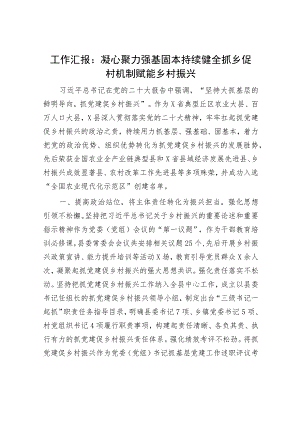工作汇报：凝心聚力 强基固本 持续健全抓乡促村机制赋能乡村振兴.docx