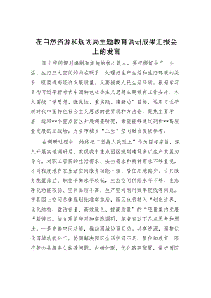 在自然资源和规划局主题教育调研成果汇报会上的发言.docx