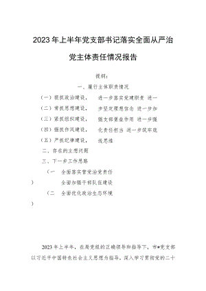 2023年上半年党支部书记落实全面从严治党主体责任情况报告.docx