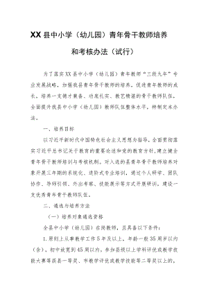 XX县中小学（幼儿园）青年骨干教师培养和考核办法（试行） .docx