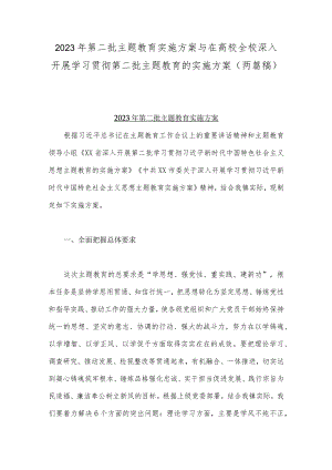 2023年第二批主题教育实施方案与在高校全校深入开展学习贯彻第二批主题教育的实施方案（两篇稿）.docx
