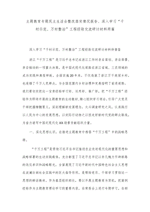 主题教育专题民主生活会整改落实情况报告、深入学习“千村示范、万村整治”工程经验交流研讨材料两篇.docx