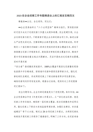 2023在企业巡察工作专题推进会上的汇报发言稿范文.docx