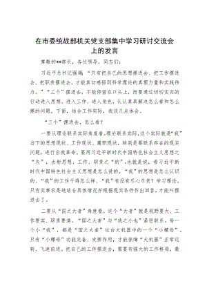 在市委统战部机关党支部集中学习研讨交流会上的发言.docx