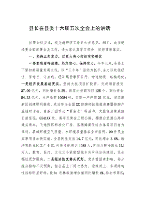 县长在县委十六届五次全会上的讲话.docx