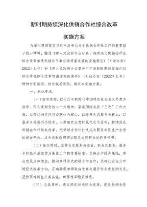新时期持续深化供销合作社综合改革实施方案.docx